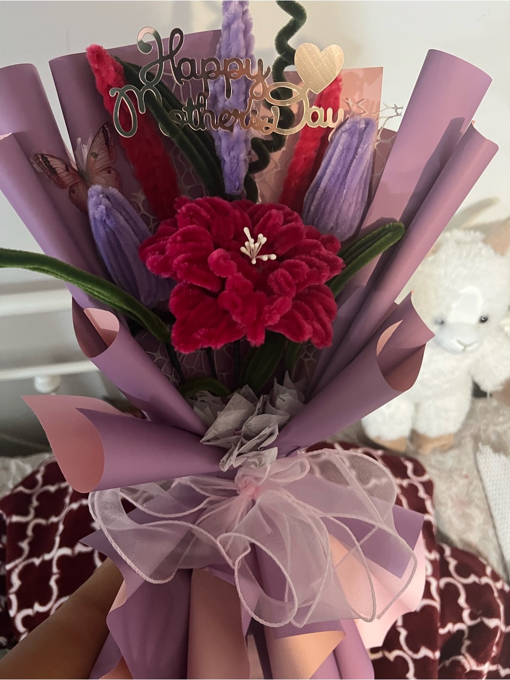 Fuzzy wire Bouquet for Mother’s Day